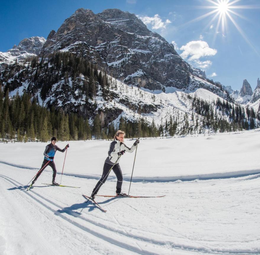 Two cross-country skiers